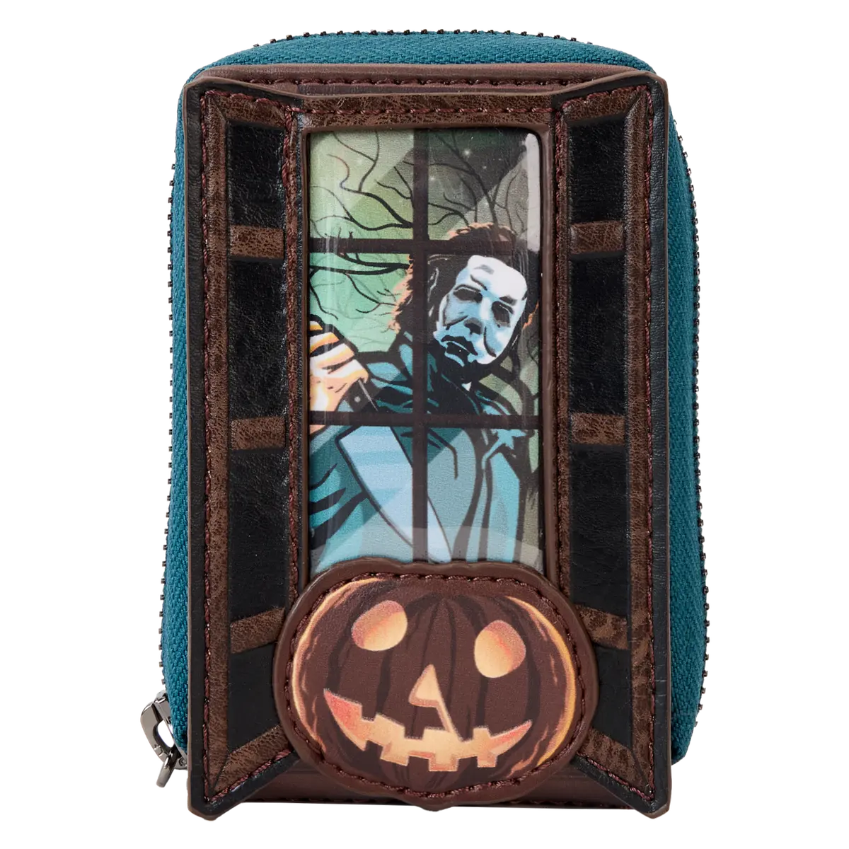 Halloween Michael Myers Pumpkin Glow Accordion Zip Around Wallet