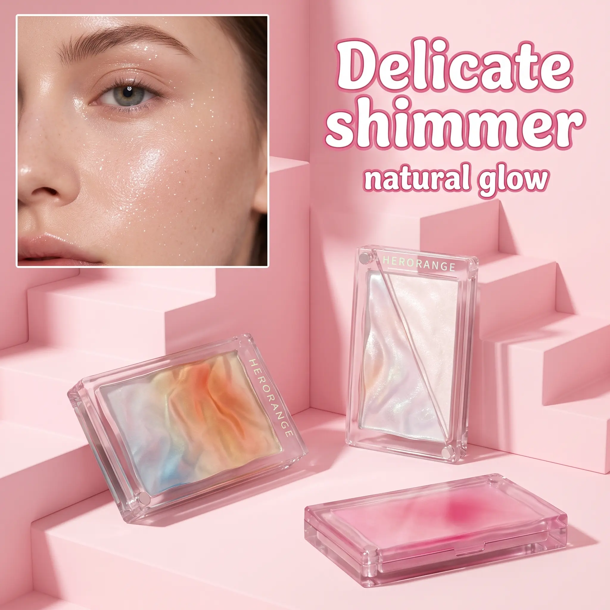 Single Pan Highlighter, Silky Fine Shimmer Face Highlight, Long Lasting Luminous Makeup For All Skin Tones