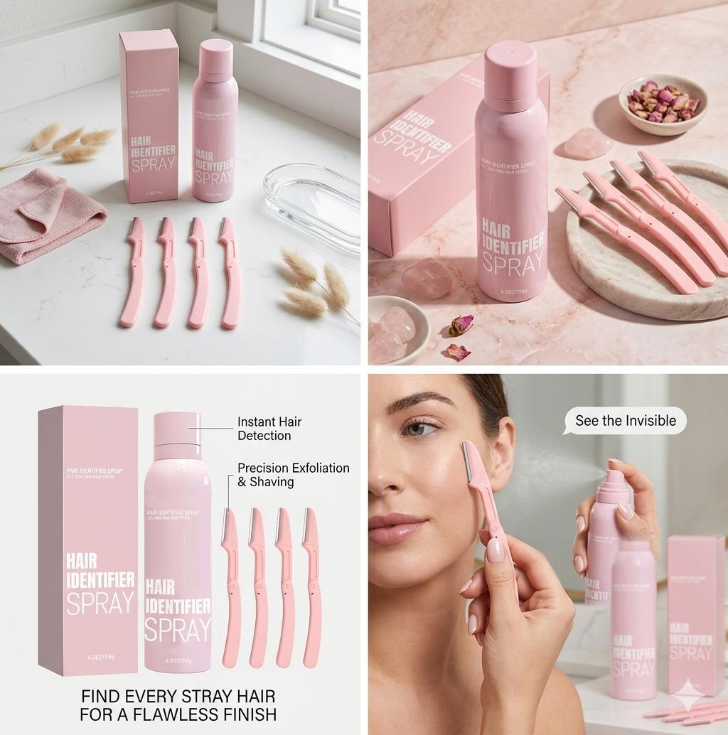 SilkSkyn Hair Identifier Spray & Precision Dermaplaning Kit for Radiant Glass Skin 1 Spray 4 Razors Botanical-Infused Gentle Formula