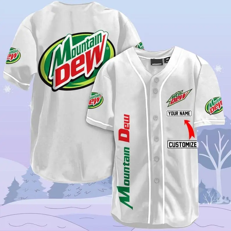Personalized Mountain Dew Jersey, Mt Dew Lover Baseball, Mtn Dew Football Jersey, Soda Drinking Baseball Jersey, Unique Gift
