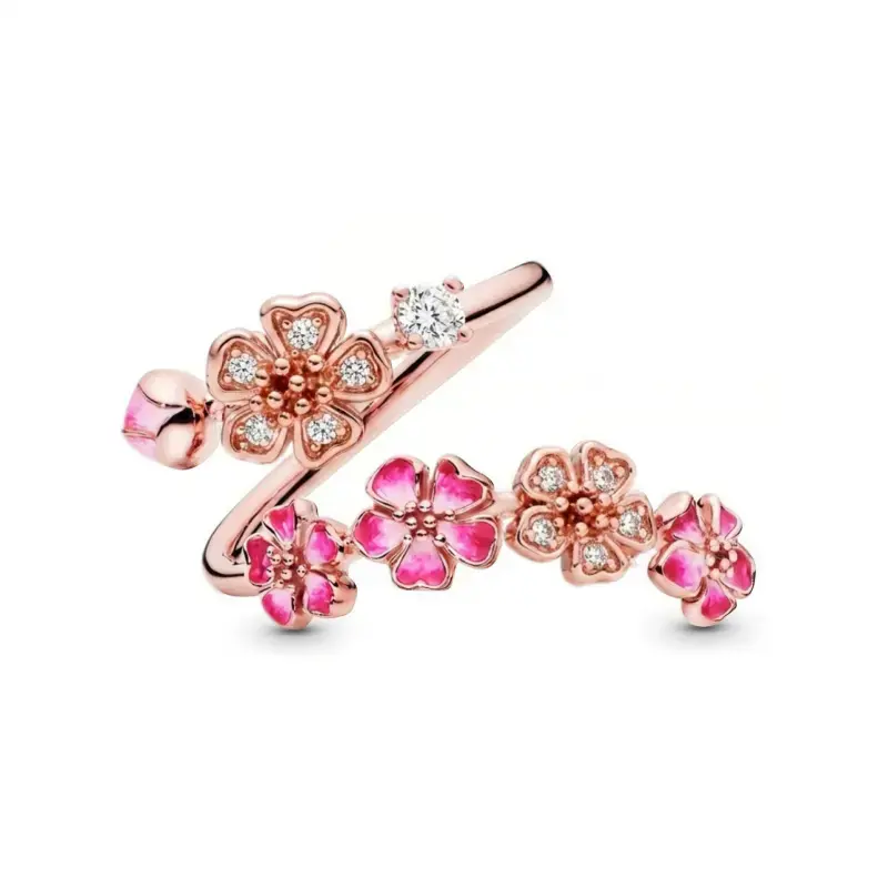 Peach Blossom Ring for Women, Pink Cherry Blossom Adjustable Ring, Floral Open Wrap Band Jewelry, Sparkling Cubic Zirconia Flower Ring, Bridesmaid Wedding Jewelry, Minimalist Everyday Accessory, Birthday Anniversary Gift for Her