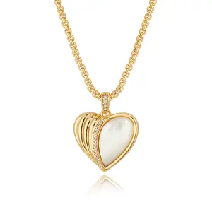 Fettero Gold Plated Necklaces for Women Dainty Mother of Pearl Pendant, Love Heart Gold Necklace Jewelry Gift