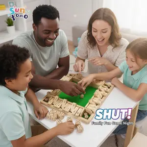 Suntomo Shut The Box Game 2-4 Players for Kids & Adults 4 Sided Large Wooden Board Game 8 Dice Learning Addition Smart Game for Christmas Birthday Picnic