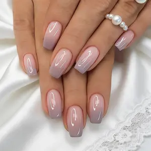 French Gradient Color Press on Nails Stick on Nails with Nail File & Tape, 24pcs Removable Nail Art Artificial Full Cover, Elegant Press on Fake Nail Kit