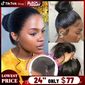 Straight 360 Lace Frontal Human Hair Wig Natural Hairline Pre Plucked Smooth 13X6 Hd Lace Front Wigs 360 Transparent Lace Wigs With Invisible Drawstring For Women Can Do Ponytail TikTokShopBlackFriday
