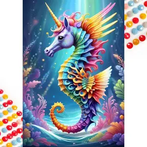 5D DIY Full Diamond Round Drill Painting - Diamond Painting Kit Colorful Seahorse Mosaic Canvas DIY Wall Art, Home Wall Decoration