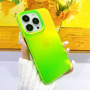 Colorful Fluorescent Green Phone Case For iPhone 16 15Pro Max 14 Pro 13 12 Pro Max Frosted Fluorescent Anti-drop Protective Case