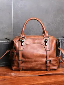 Vintage Style Buckle Decor Handbag in PU Leather Medium Size for Everyday Essentials Imported Versatile Use