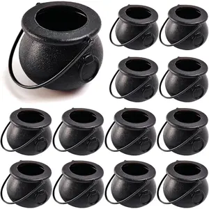 12PCS 2.75” Spooky Halloween Candy Cauldrons - Mini Black Cauldron Children Bucket Toys for St. Patrick’s Day Pot of Gold, Trick or Treat, Halloween Decoration and Kid Birthday Party Favors