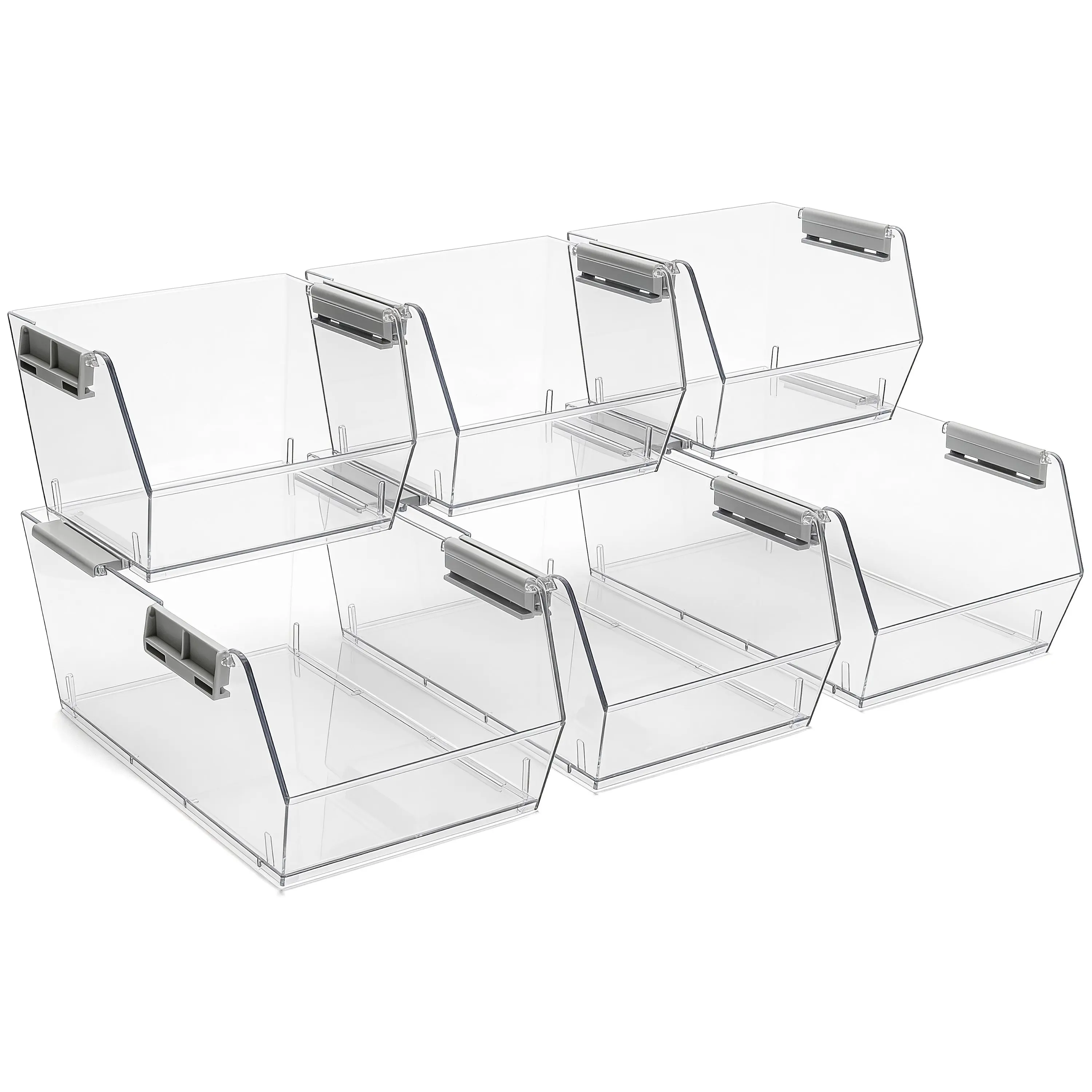 HOMESTEAD Set of 6 Stackable Storage Bins, 3 Large + 3 Small Clear Plastic Organizer Bins