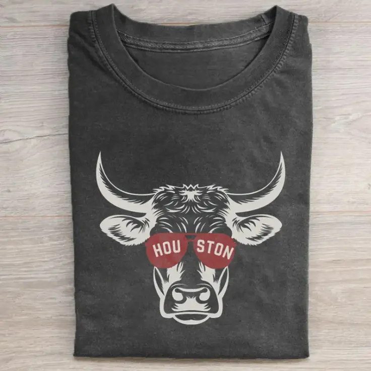 Houston Football Mascot Vintage Graphic Tees, Texans Tshirt, Toro Bull T-Shirt, Unisex Funny Rugby Gift Shirts Top Menswear Womenswear Streetwear