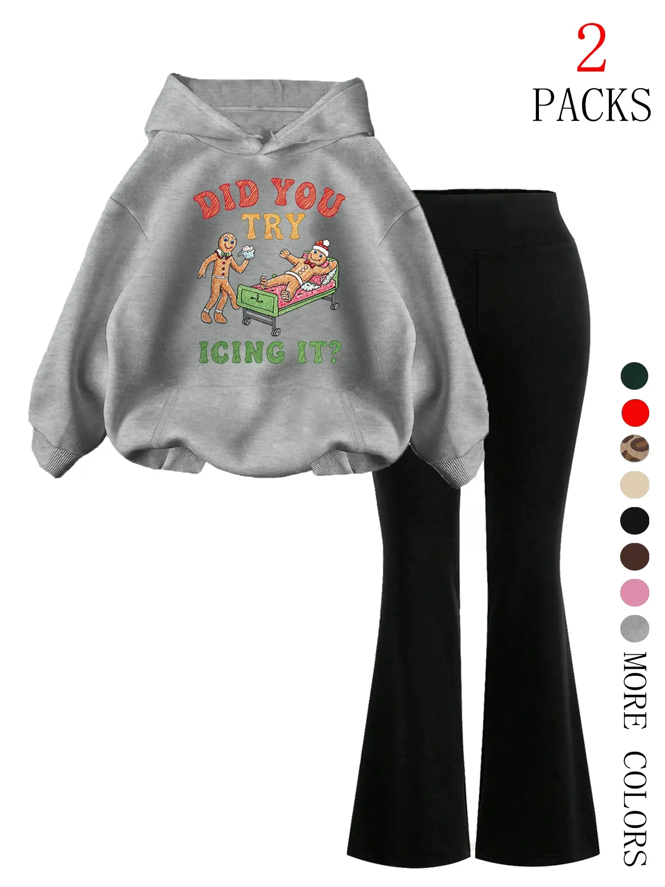 Women's Christmas Print Hoodie Set, Casual Loose-Fitting Sweatshirt & Comfortable Bell Bottom Pants, Daily Wear
