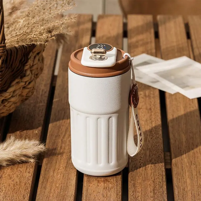 1pc 316 Stainless Steel Insulated Coffee Mug, 15.55oz Leakproof Flip-Top Travel  Cup with Battery