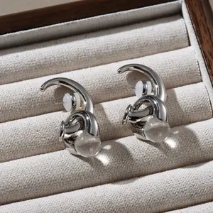[Honger] 18K White Gold Plated Crystal Lobe Earring with Removable Crystal Hoop trendy jewelry gift gold earring