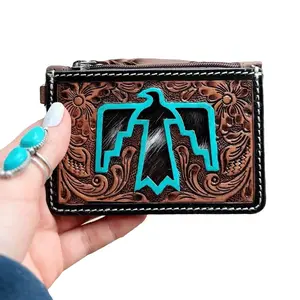 Thunderbird Western Cowhide Leather Keychain Wallet - Durable and Trendy