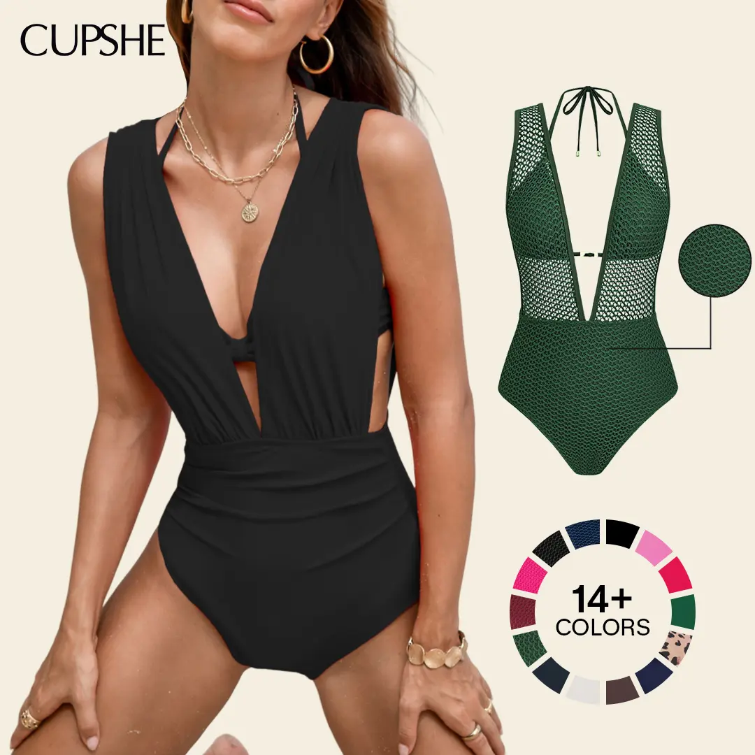 CUPSHE Deep V Neck One-Piece Swimsuit Set swimwear - Hidden Underwire Support & Tummy Control Sculpting Bathing Suit | Luxury Slimming Beachwear Bathing suit 2026 #summerfinds
