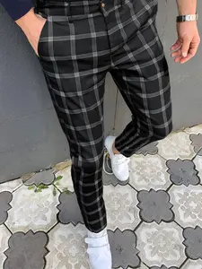 Men's Plaid Print Checked Slim-fitting Suit Pants, Business Formal Straight Leg Trousers for Work Office, Men's Clothing for All Seasons, Business Attire Clothes, Menswear