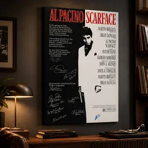 Vintage Scarface Inspired Canvas Wall Art – Signed Movie Style Poster Print for Living Room, Office, Bedroom & Home Theater Decor letter