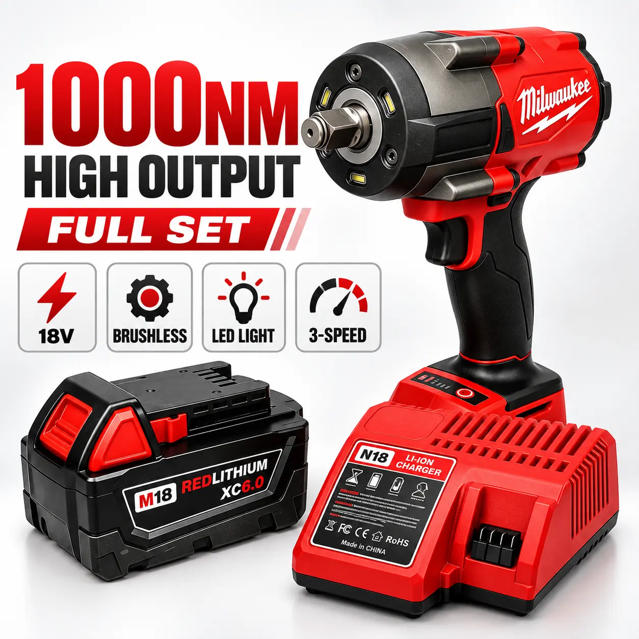 Milwaukee M18 1000Nm Torque Impact Wrench - Hand Tool for Decoration, Auto Repair