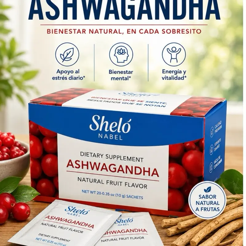 Shelo Nabel Ashwgandha powder Drink Mix- Natural Fruit Flavor - 20 sachets