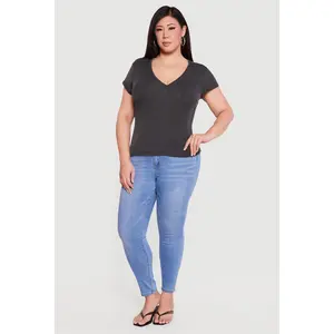 Plus Size Ribbed Knit V Neck Tee