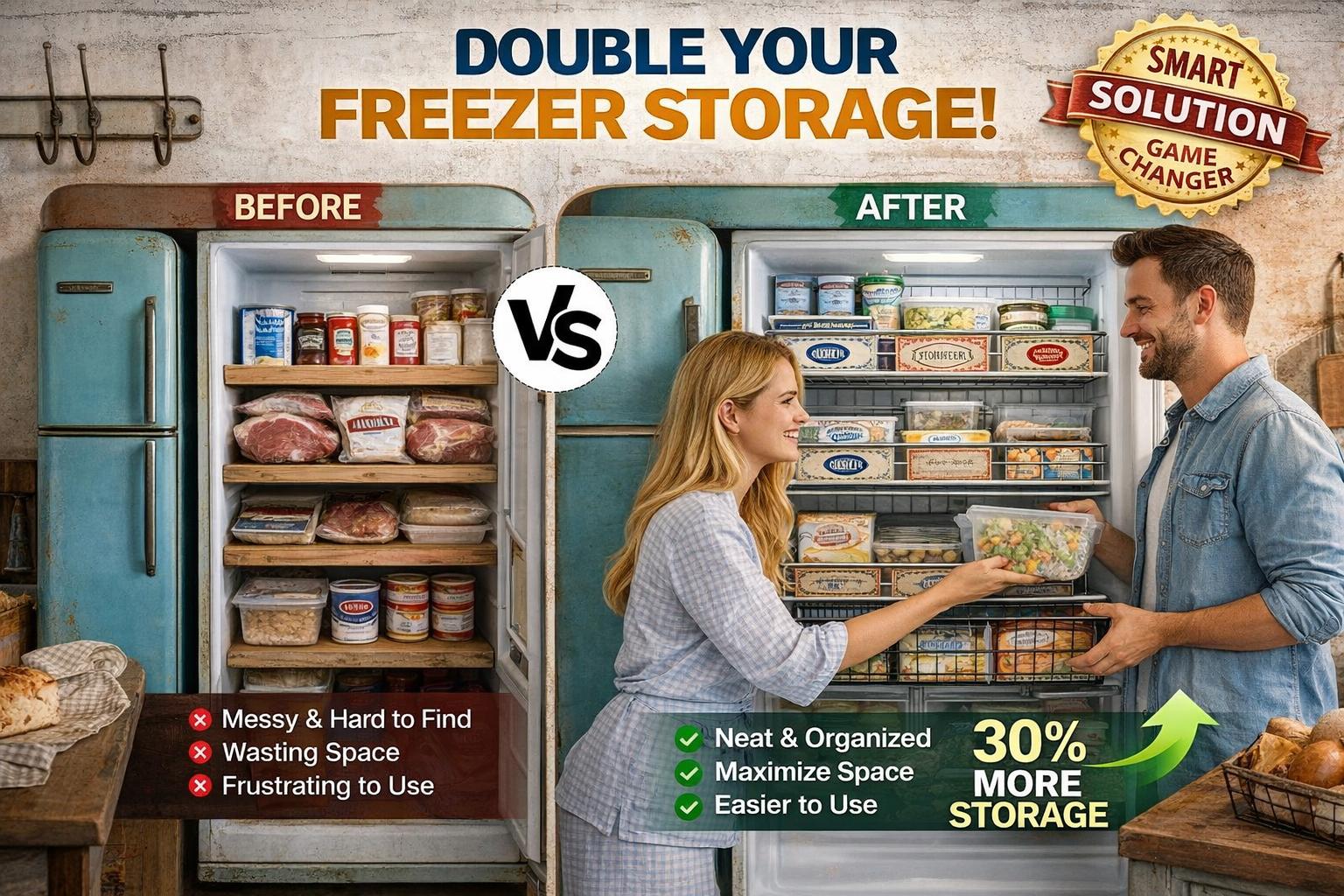 Upgraded Freezer Organizer Bins 2 4 6 8 Pack Max Capacity Stackable Baskets for 5 7 Cubic Feet Deep Freezer Foldable Storage Rack Heavy Duty Rust Proof Metal Wire Bins Airflow Design for Frozen Food Meat Kitchen Pantry Refrigerator Space Saving Organizer