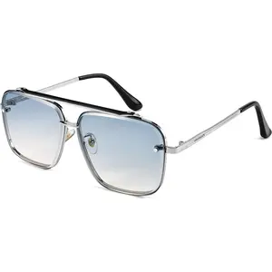 FEISEDY Sunglasses, Fashion Square Pilot Sunglasses, Vintage Metal Gradient Glasses for Men and Women, B4104