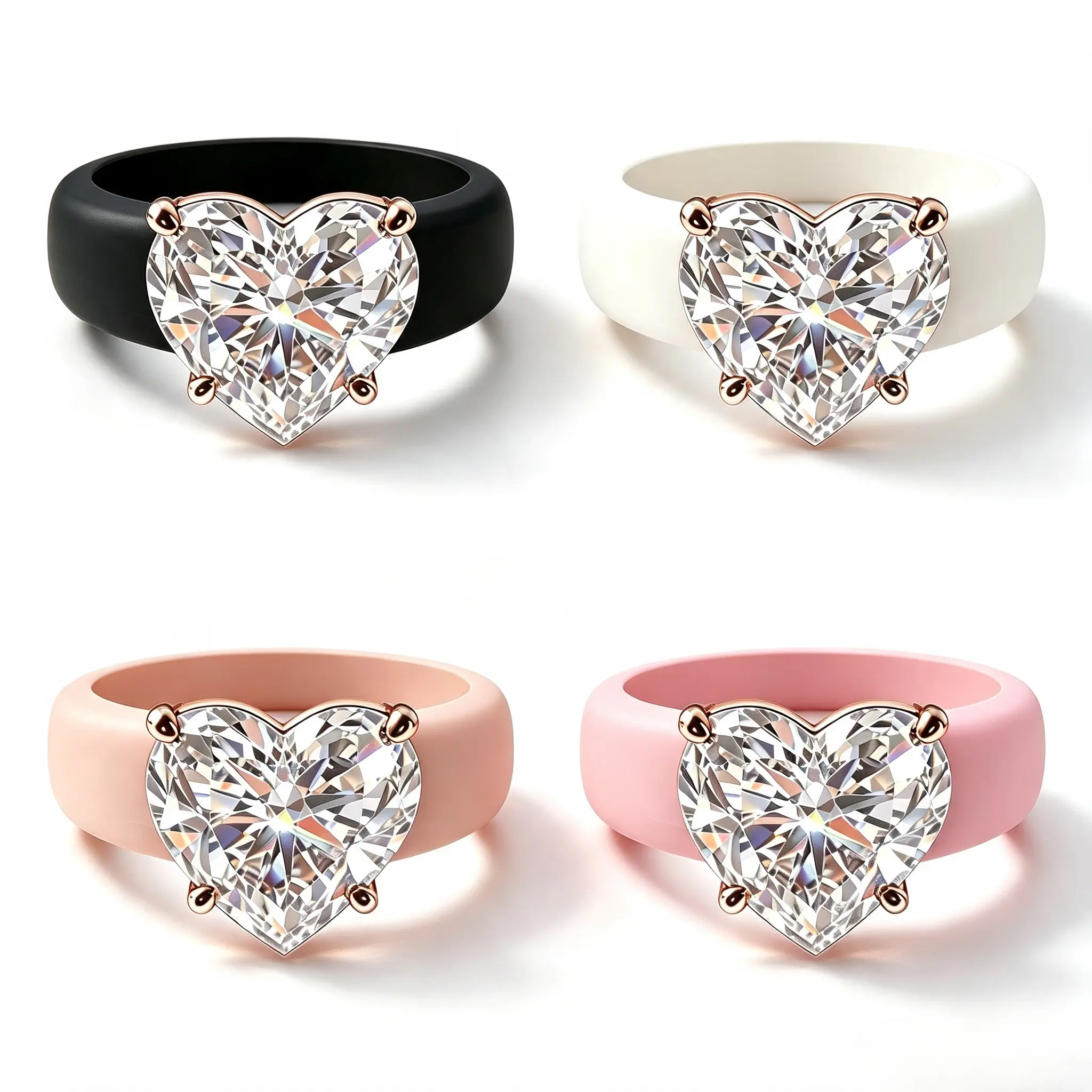 Viral TikTok Heart Shape Diamond Silicone Stackable Ring, Flexible Wearable Rubber Band, Minimalist Luxury Women’s Accessory