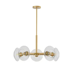 26.40x26.40x31.50 Inch Modern Gold 5-Light Sputnik Chandelier Mid-Century Pendant with Clear Glass Shades E26 Base for Dining Room Living Room Kitchen
