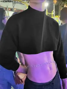 INCERUN Men's Fashion Deconstructed Short Sleeve Pullover Sweatshirt, Polyester Tops, Casual Style, Comfortable Fit, Perfect for Daily Wear