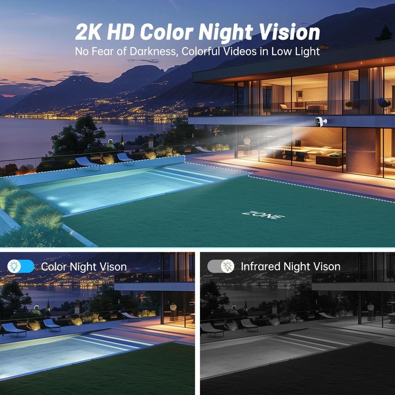 Outdoor wireless security camera, wifi home security camera, 2.5K battery powered AI motion detection spotlight siren, two-way talk, waterproof Wireless Solar