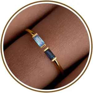 Birthstone Rings for Women Dainty Emerald Blue Ring Birthday Gifts for Mom Her Gemstones CZ Ring for Teens Gold Rings That Don't Tarnish Adjustable Ring Jewelry Gifts