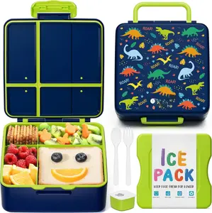 Chill Bento Box for  Adult, Leak Proof  Lunch Box with Ice Pack Keep  Cold,  4 Compartment Lunch Container with Utensils for Girl Boy School, Microwave Dishwasher Safe