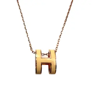 Pre-owned Hermes Pop H Necklace Rose Gold Plated Chain/Beige H HMN13