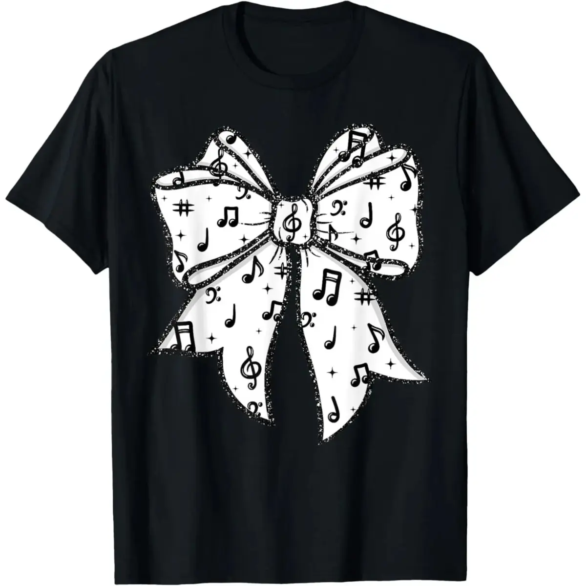 Men's Short-Sleeve Basic Streetwear T-Shirt - Music Notes Print, Coquette Bow Design, for Music Teachers, Shortsleeve, Casual, Round Neck, Tshirt, All Seasons