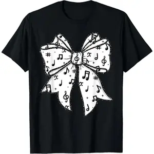 Music Notes Coquette Bow Music Teacher School Musician Band T-Shirt