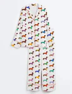 Dachshund Pajama Set: Satin Dog Print Sleepwear