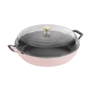 Staub 3.3L Enameled Cast Iron Round Cocotte Pot with Glass Lid, Perfect for Stews & Roasts, Cherry Blossom Pink