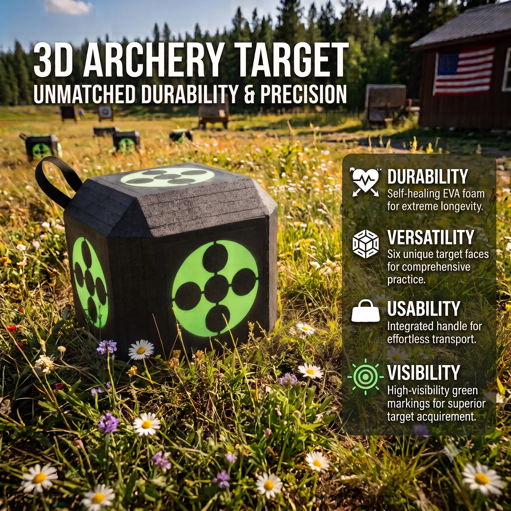 3D Archery Target with Self-Healing Foam, Multi-Faceted Cube Design, Portable and High-Density Outdoor Archery Target (9.06 x 9.06 x 9.06 Inch), Ideal for Beginners and Professionals - Ideal Gift for Archers (Black), Archery Accessories
