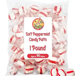 Soft Peppermint Puff Candy - 1 Pound Bag - Individually Wrapped Soft Mints Peppermint Puffs