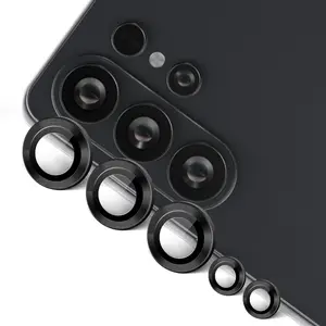 1 Pack 9H Tempered Glass Metal Individual Ring Cover with Camera Lens Protector for Samsung Galaxy S25 S24 S23 S22 Ultra S25 S24 S23 S22 Plus FE S26/S26 Plus/S26 Ultra, Easy Installation Tray, HD Clear - Phantom Black