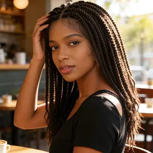 18 Inch Medium Brown Cornrow Braided Wig - Synthetic Box Braid Hair | Protective Style for Daily & Vacation Looks pre-plucked edge curly