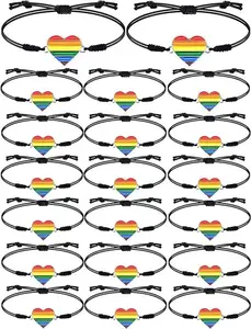 Yinkin 20 Pcs Pride Bracelet Rainbow Wristbands Gay Pride Women Men Adjustable Lesbian Bracelets LGBT Wristband Relationship Handmade Braided String Bracelet for Gay LGBT Teens Supplies
