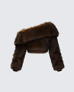 Nadi Brown Faux Fur Off Shoulder Top
