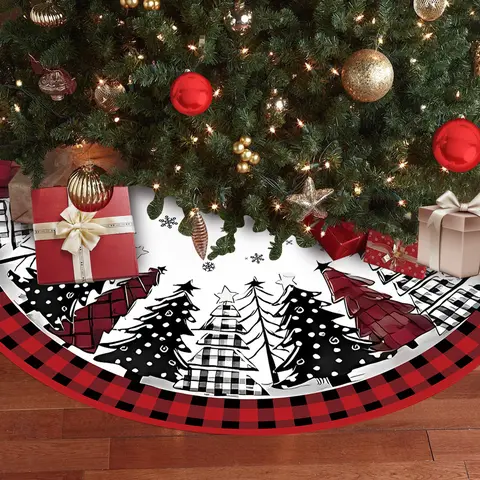 JOOCAR 48in Traditional Colorful Durable Christmas Tree Skirt - Cafe & Family Household Textile Rug, Easy-Install Holiday Decoration, Indoor-Outdoor Decorative Accessory, Festive Gift