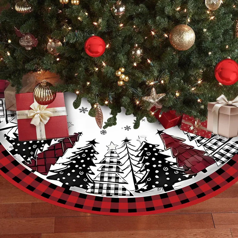 JOOCAR 48in Traditional Colorful Durable Christmas Tree Skirt - Cafe & Family Household Textile Rug, Easy-Install Holiday Decoration, Indoor-Outdoor Decorative Accessory, Festive Gift