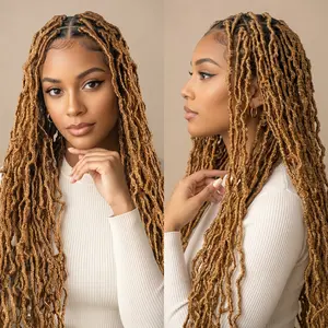 Nu Locs Braided Wigs For Women, 40" Synthetic Full Lace Front Wig, Ginger Blonde Knotless Box Braided Lace Wig Locs Twisted Wig