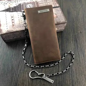 Men's Biker Crazy Horse Leather Long Chain Wallet Multi-card Coin Wallet Purse