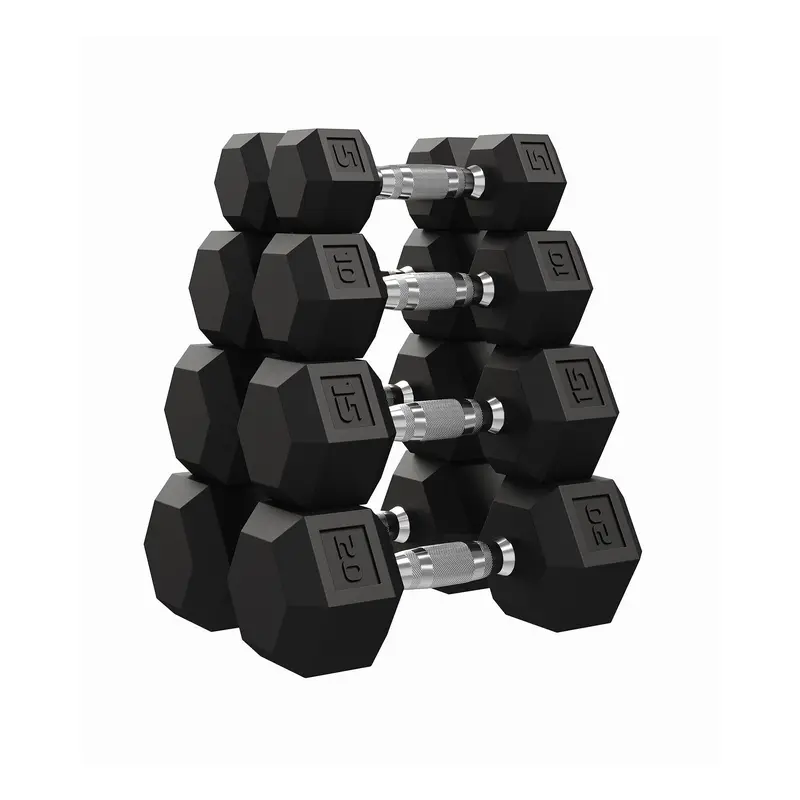 5-20 LB Anti-Roll Hex Dumbbell Pair, Cast Iron Core Floor-Safe Rubber Coated Fitness Gear with Slip-Proof Textured Carbon Steel Handles, Rubber Coating Softens Loud Lifts, Ideal for Home Gym Strength Training Squats with Stability