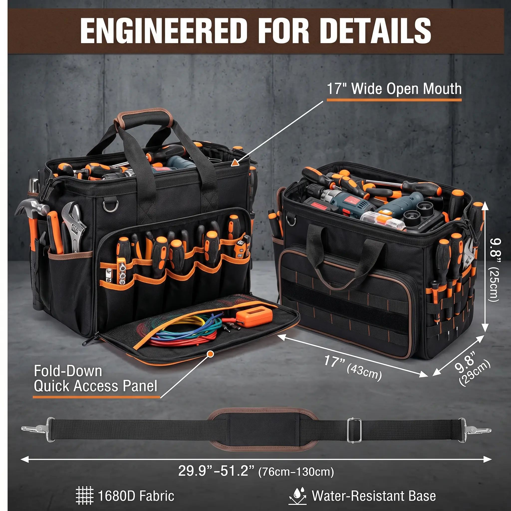 17-Inch Heavy-Duty Tool Bag, Thick Wear-Resistant Oxford Cloth Organizer, Portable Handheld Hardware Carry Bag for Work and Garage